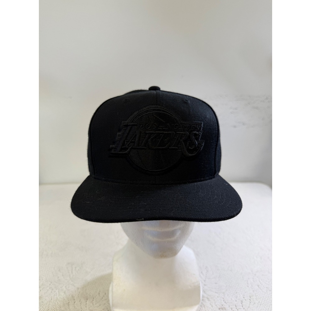 Mitchell & Ness Los Angeles Lakers Blackout Snapback Hat NBA Black Logo Cap